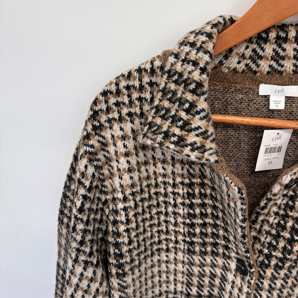 J. JILL NWT Plaid Button Front Sweater Wool Blend Houndstooth Cardigan // M - Picture 5 of 12